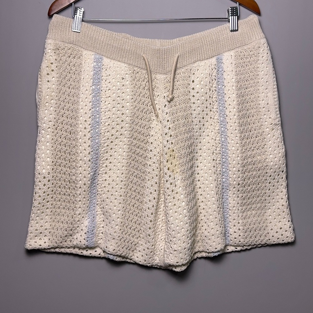 Kith Cream Knit Drawstring Men's Shorts with Light Blue Stripes